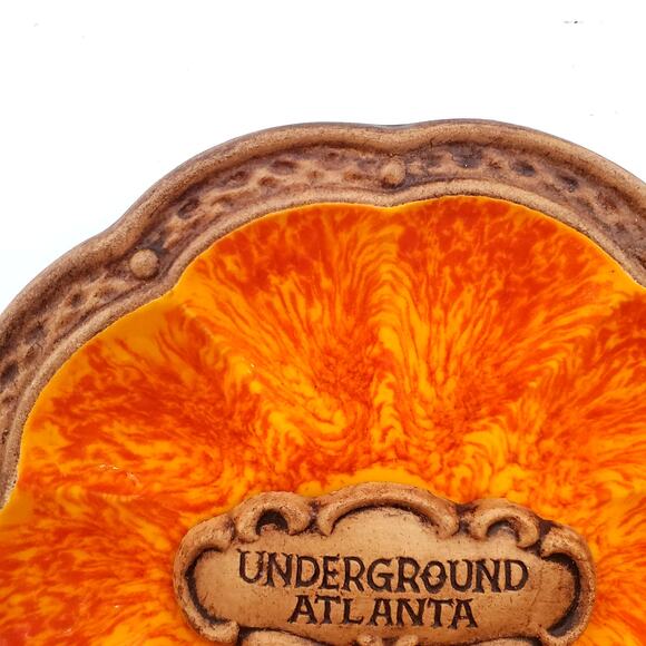 Vtg MCM Treasure Craft USA Ashtray Trinket Dish Underground Atlanta 5" Orange - Picture 7 of 8